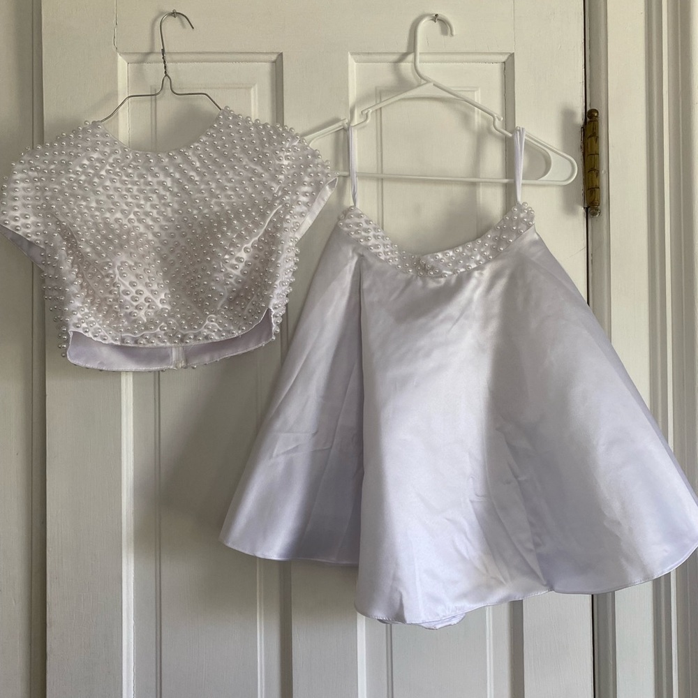 White Pearl Two Piece Semi Formal Dress